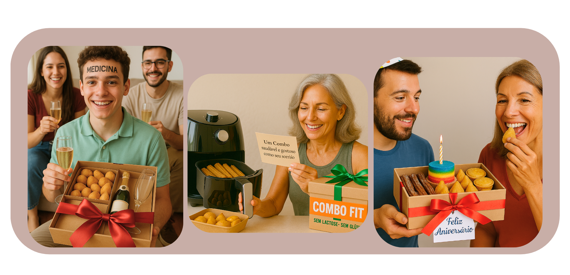 Mosaico com três combos gourmet